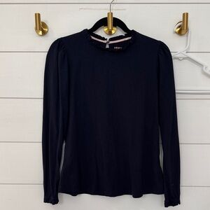 Boden Long Sleeve Ruffle Neck Top - navy